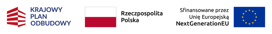 Logo "Krajowy plan odbudowy", logo "Rzeczpospolita Polska", logo sfinansowane przez Unię Europejską
